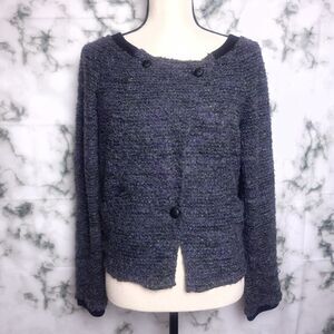 Free People Gray Purple Boucle Knit Jacket Blazer Size Small